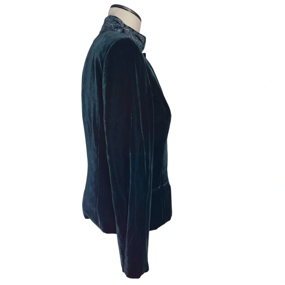 Worth Vintage Teal Silk Blend Embroidered Collar Velvet Jacket Sz 6 Whimsigoth
